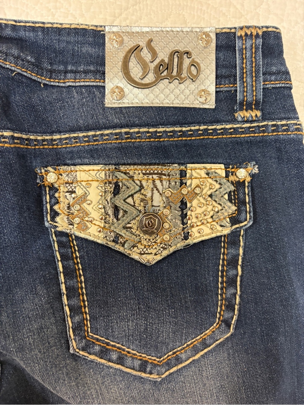 NWT Cello Jeans Size 13 Bootcut Dark Wash Embellished Studded Y2K Western Denim